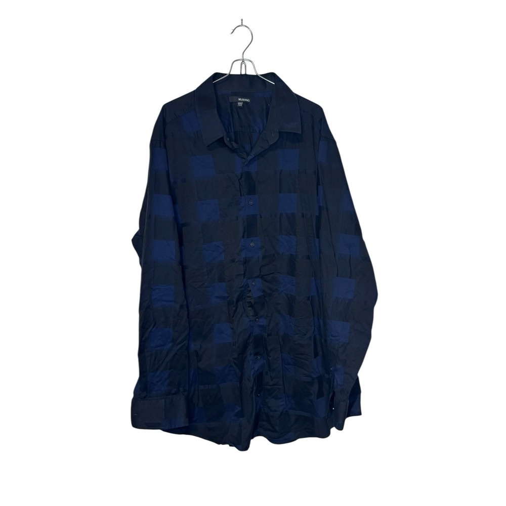 Murano‎ Mens Shirt Buffalo Plaid Button Up Long Sleeve Cotton Blue Black 2X Tall
